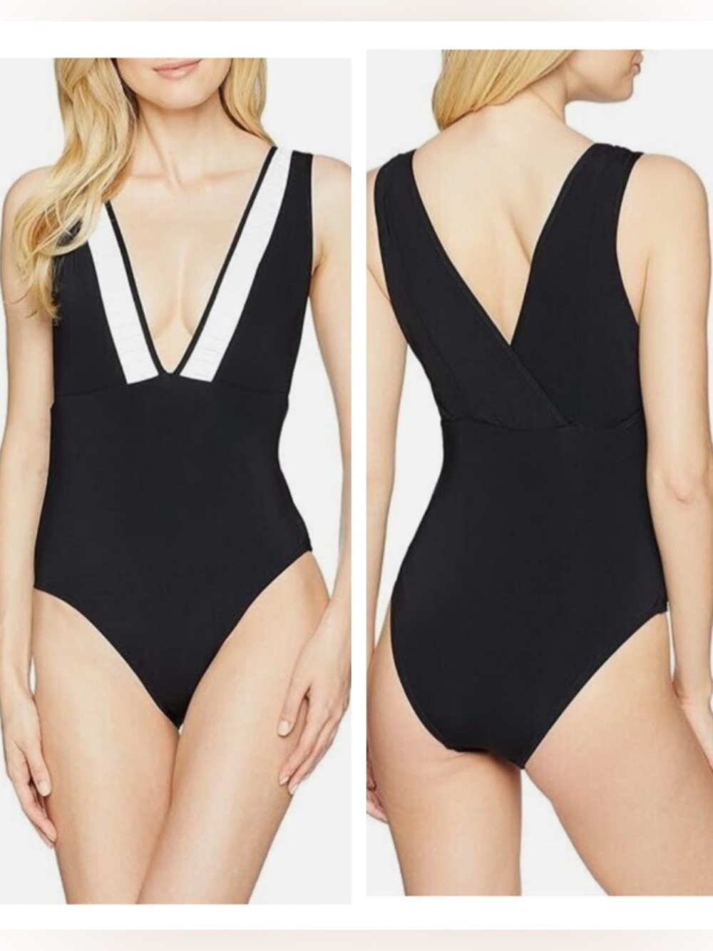 NWT! JETS by Jessika Allen Plunge One Piece Swimsuit Black/White